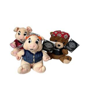 1997 Vintage Harley Davidson Bean Bag Plush Lot Of 3 - Pig & Bear - Official Lic